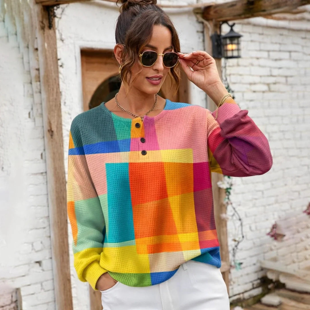 Multicolour Chloé™ jumper with a cozy knit, featuring vibrant patterns, worn by a model showcasing its stylish design.