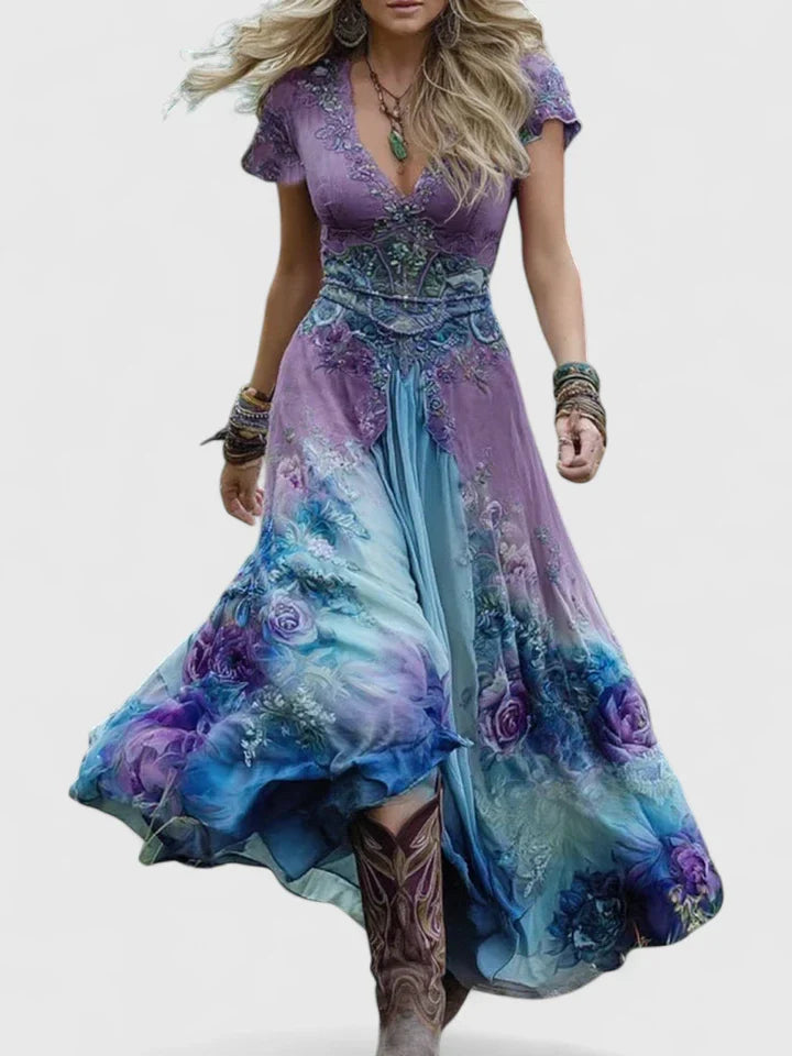 Purple Sydneighh™ Elegant Maxi Dress by Emma & Rose Cape Town, flowing fabric and stylish design for formal occasions.