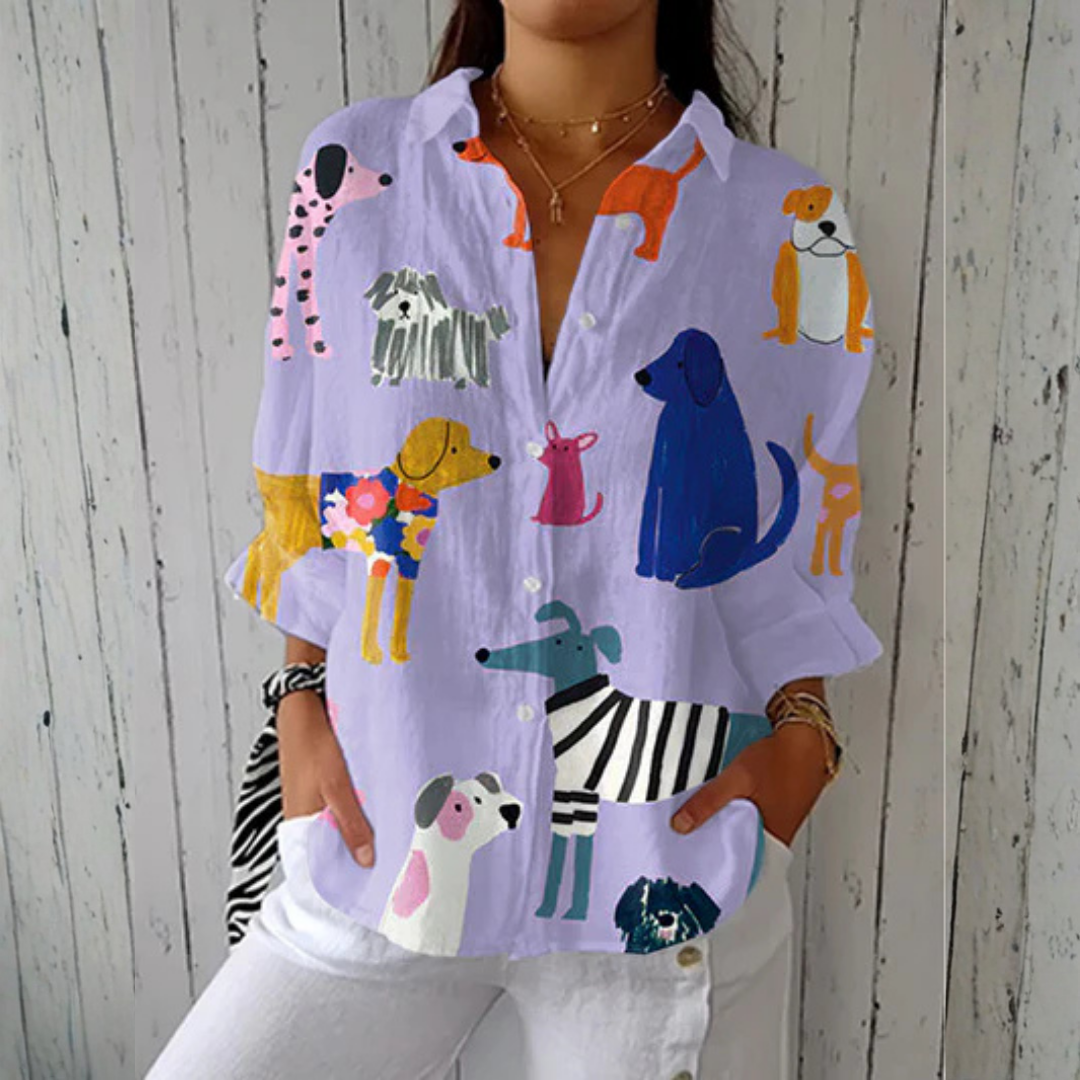 Emma & Rose Cape Town Kayla Bloom Meadow Blouse in purple, lightweight fabric, floral pattern, long sleeves, casual stylish top.