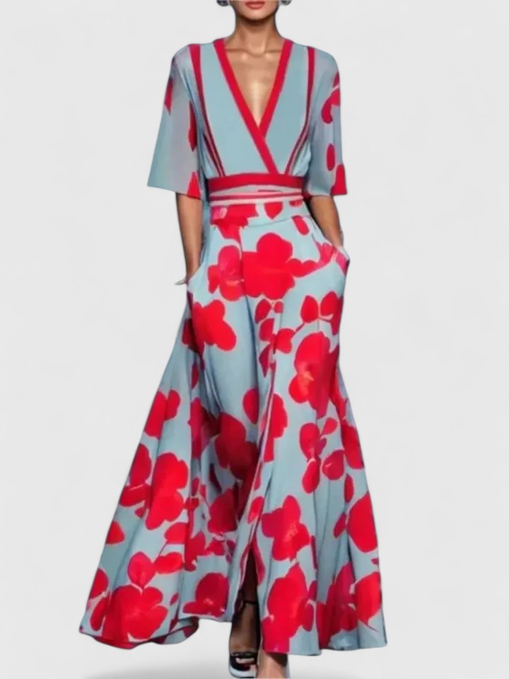 Red Emma & Rose Cape Town Aimee™ elegant maxi dress with flowing fabric and stylish design, perfect for formal occasions.