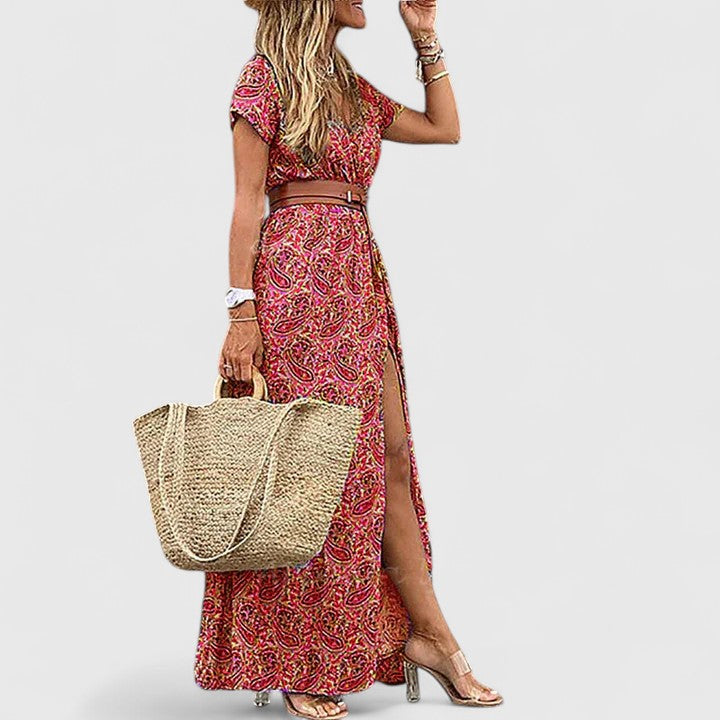 Red Alleta™ Sophisticated Maxi Dress by Emma & Rose Cape Town, flowing elegant dress with a stylish silhouette.