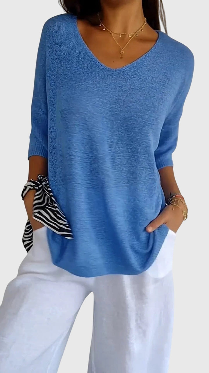 Emma & Rose Cape Town Cassandra V-neck top in red, elegant women’s blouse with a stylish V-neck design.