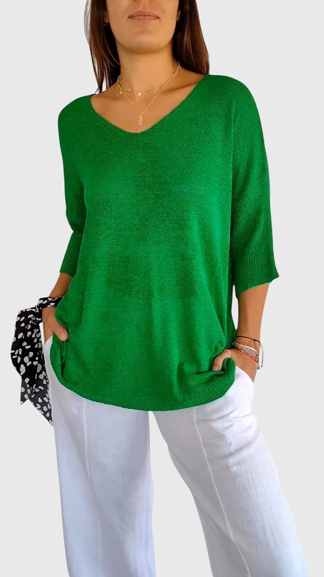 Emma & Rose Cape Town Cassandra™ elegant red V-neck top, stylish women's blouse with a fitted silhouette and soft fabric.