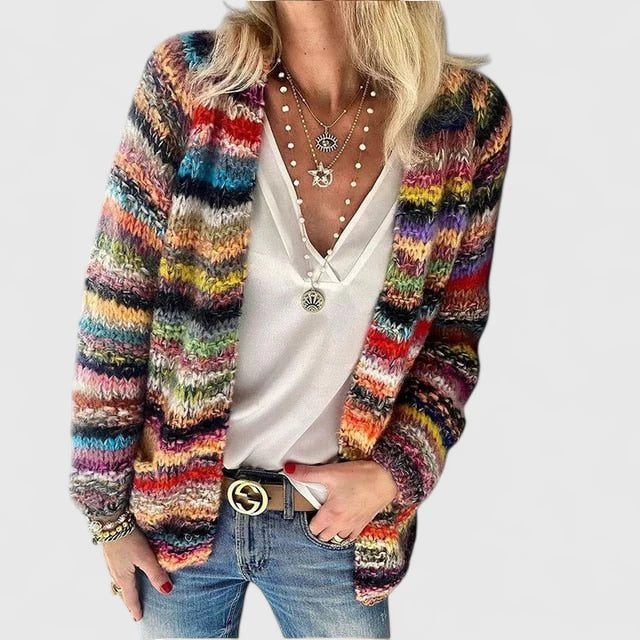 Red Emma & Rose Cape Town Kyns™ comfortable cardigan with a soft knit texture and relaxed fit, perfect for casual wear.