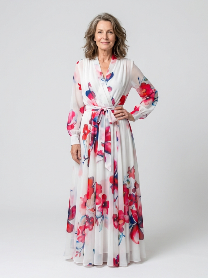 Red Lillian™ Sleeve Wrap Maxi Dress by Emma & Rose Cape Town, showcasing a flowing fabric and elegant wrap design.
