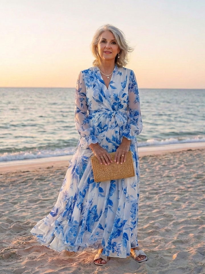 Red Lillian™ Sleeve Wrap Maxi Dress by Emma & Rose Cape Town featuring long sleeves and a flowing silhouette.