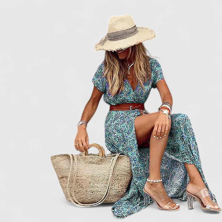 Emma & Rose Cape Town Lorraine™ stylish boho maxi dress in red, featuring flowing fabric and bohemian design.