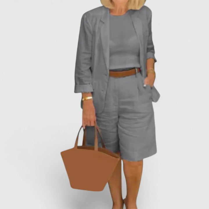 Emma & Rose Cape Town Railey Elegant Suit 2-piece set in red, featuring stylish tailored jacket and matching pants.