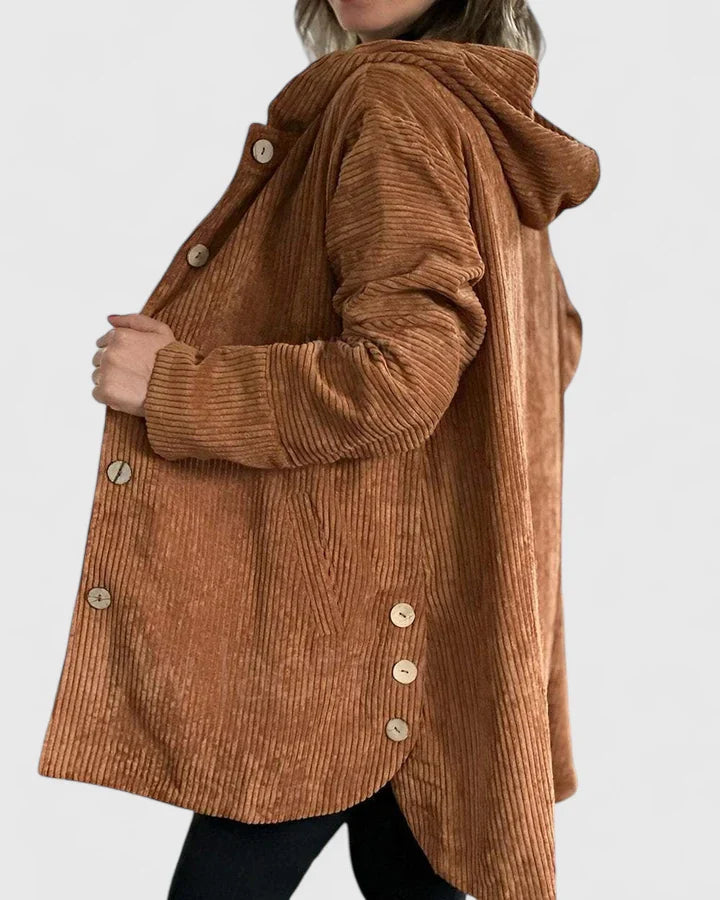 Red Ysalindah™ comfortable jacket by Emma & Rose Cape Town, shown on a model with a relaxed fit and soft fabric.