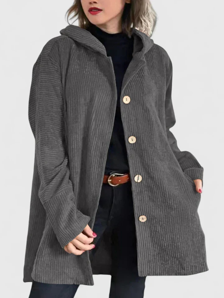Red Ysalindah™ comfortable jacket by Emma & Rose Cape Town, shown on a model, featuring a cozy, stylish design.