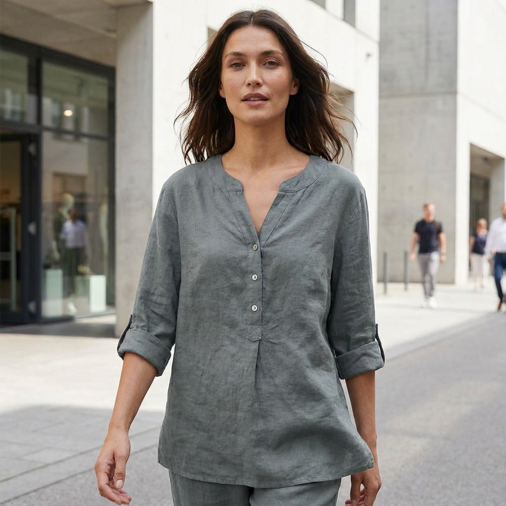 Red Emma & Rose Cape Town Ravenna women's oversized blouse, relaxed fit with long sleeves and stylish collar.