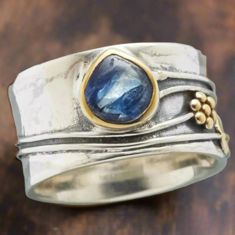Emma & Rose Cape Town Yael™ Bohemian gemstone meditation ring with colorful stones and intricate silver band design.