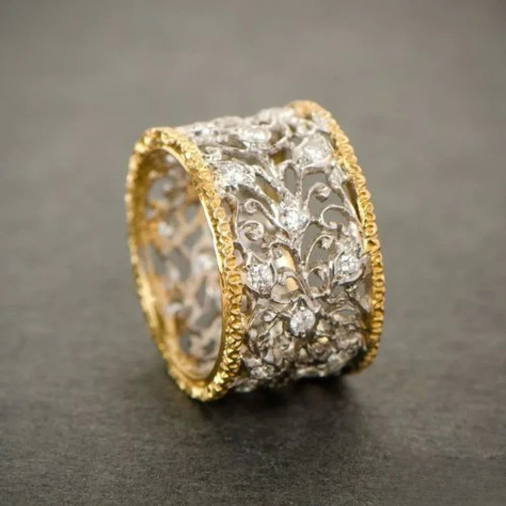 Emma & Rose Cape Town Retro Zirconia Ivy Ring showing intricate silver band with sparkling zirconia accents.