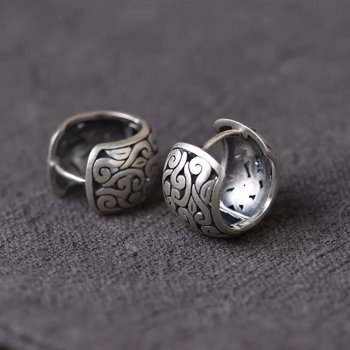 Emma & Rose Cape Town vintage Relic™ round earrings featuring intricate antique-style design and metal finish.