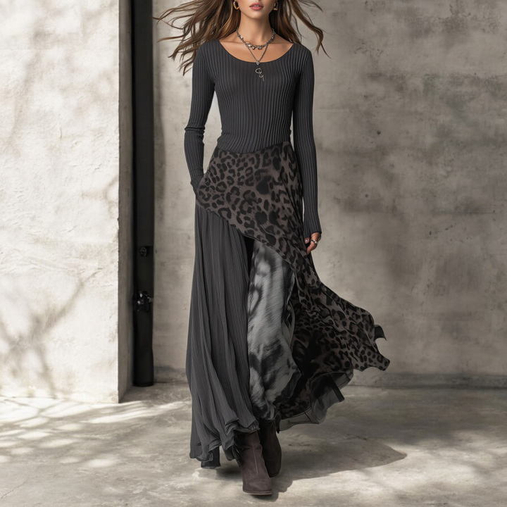 Fenna™ flowing long dress by Emma & Rose Cape Town, lightweight fabric with elegant drape and intricate detailing.