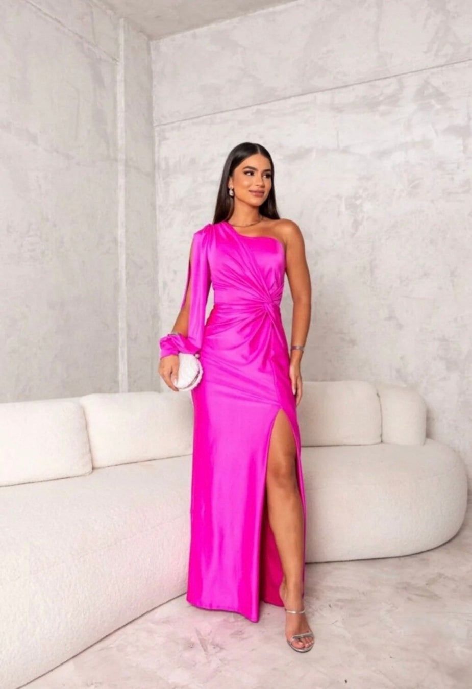 Green Claire™ one-shoulder evening maxi dress by Emma & Rose Cape Town, flowing fabric with elegant design.