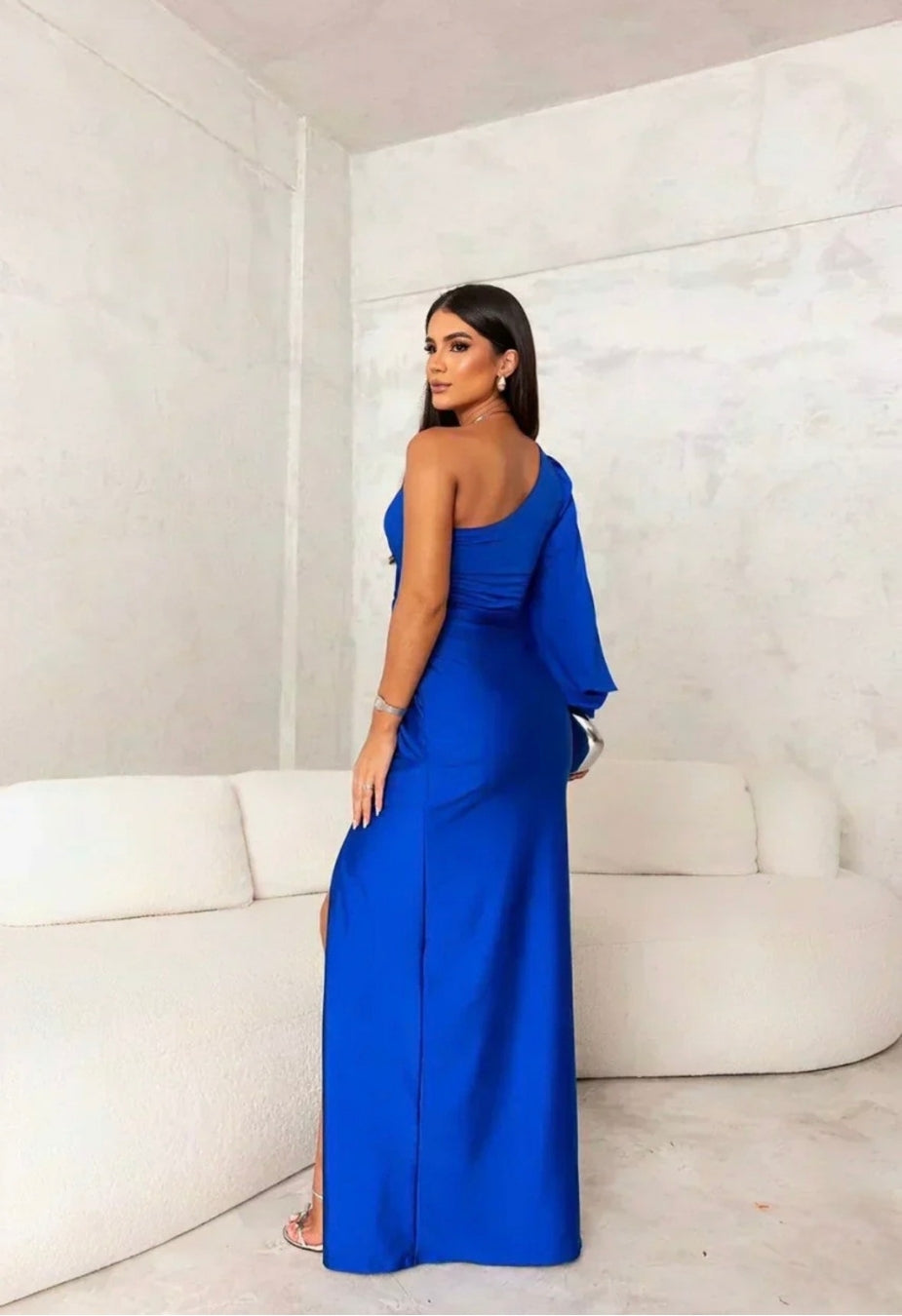 Green Claire™ one-shoulder evening maxi dress by Emma & Rose Cape Town, floor-length gown with elegant drape and stylish design.