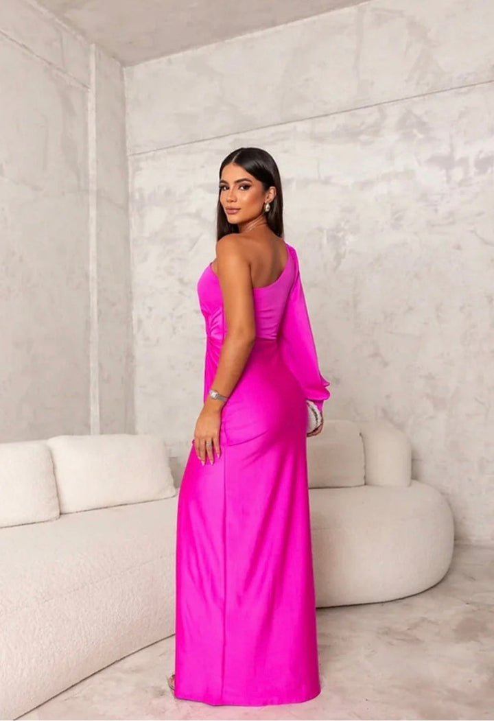 Emma & Rose Cape Town Claire one-shoulder evening maxi dress in green with flowing fabric and elegant design.