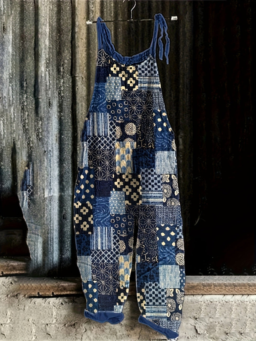Emma & Rose Cape Town Sofia™ bohemian patchwork jumpsuit with a relaxed fit, featuring colorful patchwork and stylish design.