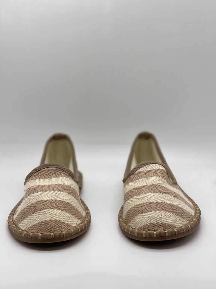 Emma & Rose Cape Town Charlize striped Friulane shoes in beige with soft luxurious fabric, stylish and comfortable footwear.
