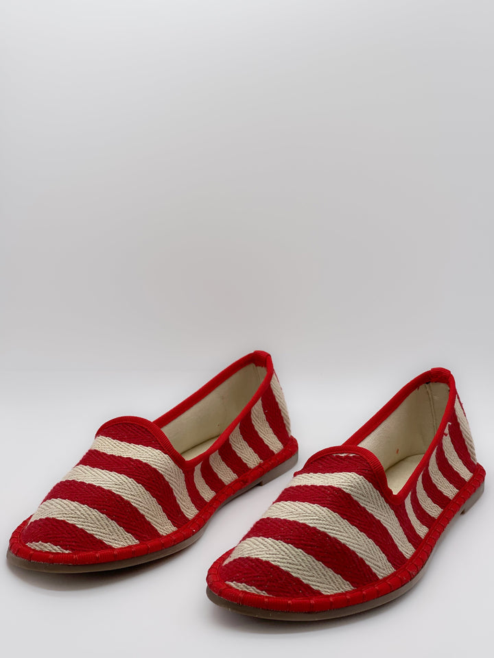 Emma & Rose Cape Town Charlize striped Friulane slippers made from soft, luxurious fabrics in beige, size 36.