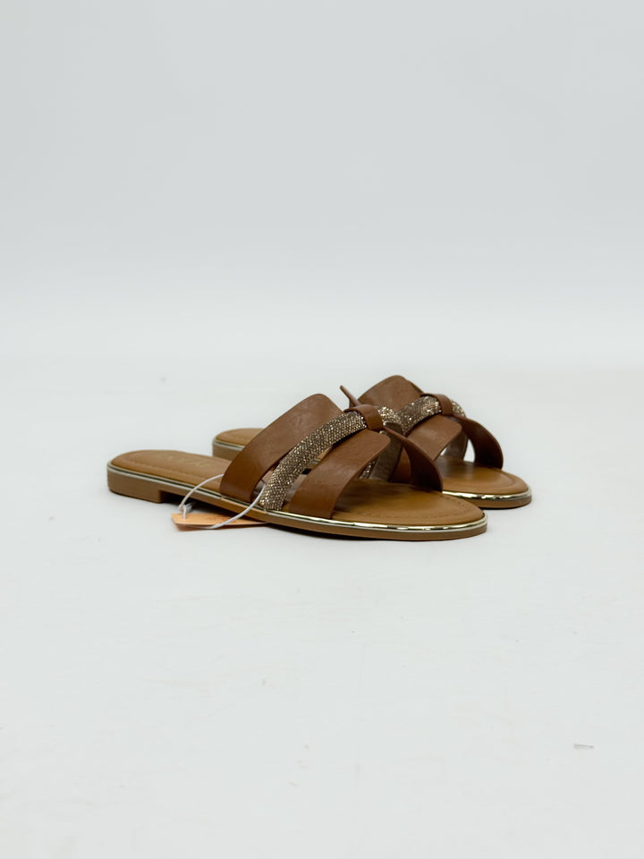 Black Low™ Emma & Rose Cape Town sandals with jewel embellishments, stylish open-toe slip-on shoes for women.