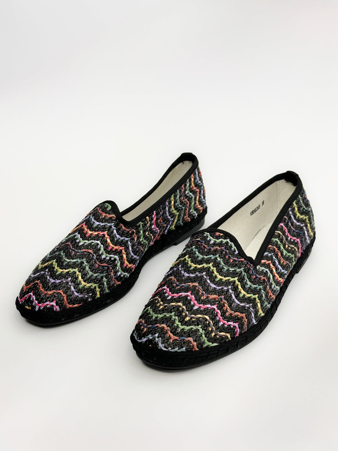 Black Franziska™ Friulane shoes by Emma & Rose Cape Town with soft, colorful luxurious fabric for a stylish, comfortable look.