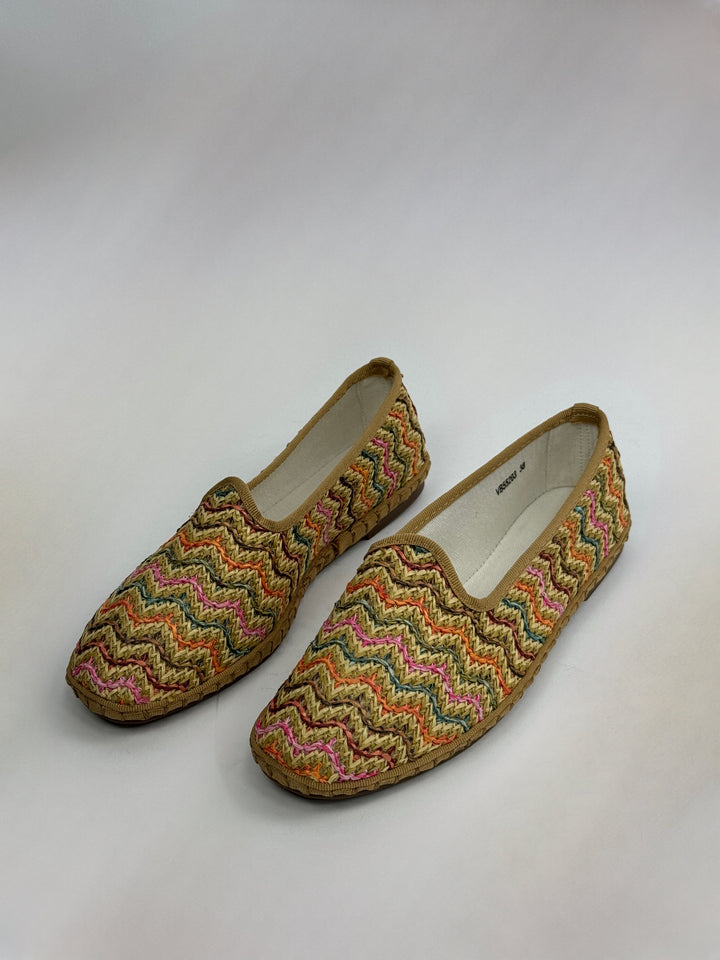 Emma & Rose Cape Town Franziska Friulane shoes in black with colorful soft luxurious fabric, size 36, stylish and comfortable footwear.