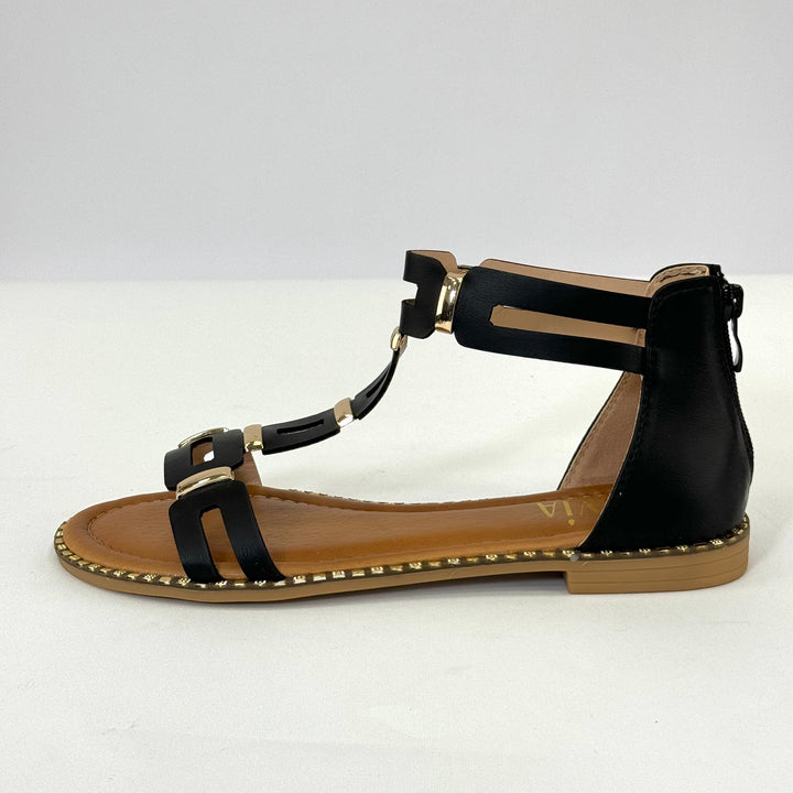 Black Lieke™ open-toe sandals by Emma & Rose Cape Town with zip closure, stylish footwear for warm weather.