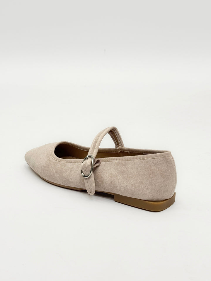 Black Yolande™ ballet flats with strap from Emma & Rose Cape Town, showcasing elegant slip-on footwear with a secure strap detail.