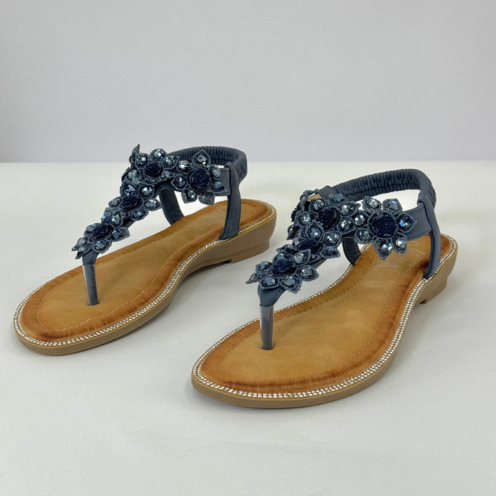 Blue Margot™ Jewelled Flip-flops by Emma & Rose Cape Town, stylish casual scarpe with decorative jewels and comfortable sole design.