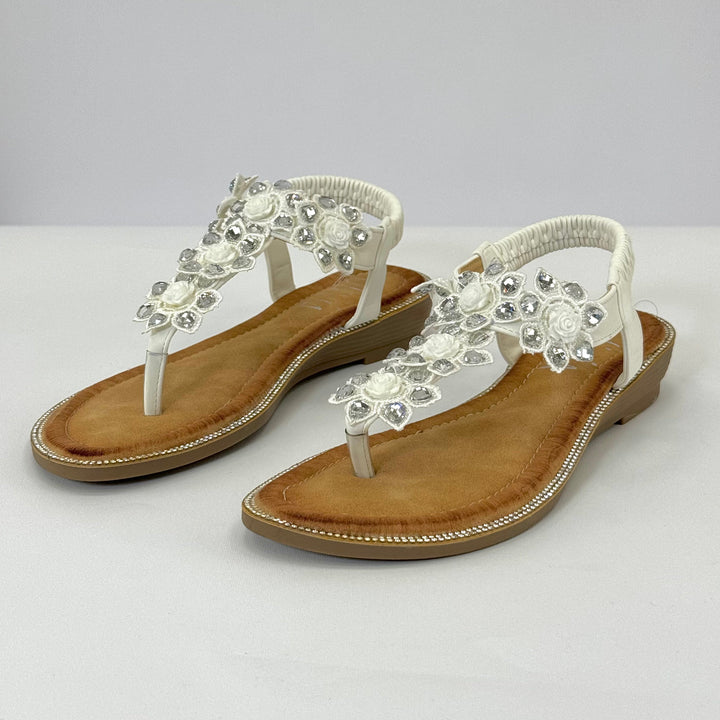 Blue Margot™ Jewelled Flip-flops by Emma & Rose Cape Town, stylish sandals with sparkling embellishments and comfortable straps.
