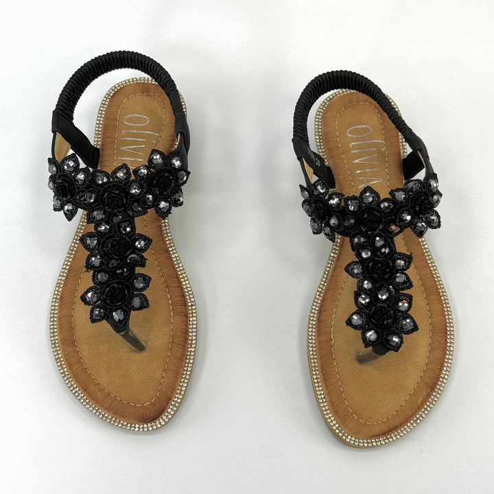 Blue Margot™ Jewelled Flip-flops by Emma & Rose Cape Town, stylish slip-on shoes with decorative jewels.
