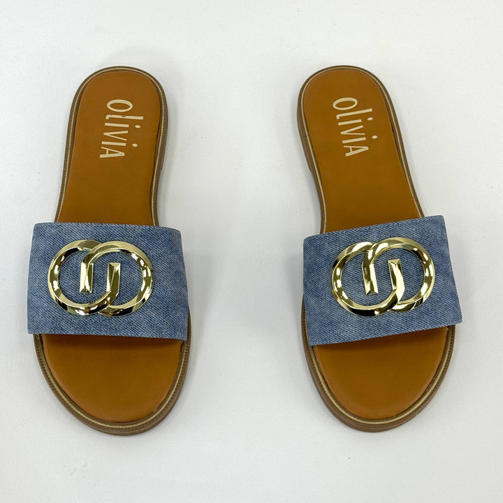 Dark blue GG™ logo slippers by Emma & Rose Cape Town, stylish and comfortable slip-on footwear for casual wear.