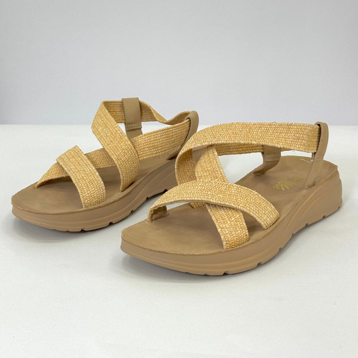 Olivia™ comfortable platform denim sandals by Emma & Rose Cape Town, featuring a stylish slip-on design and cushioned sole.