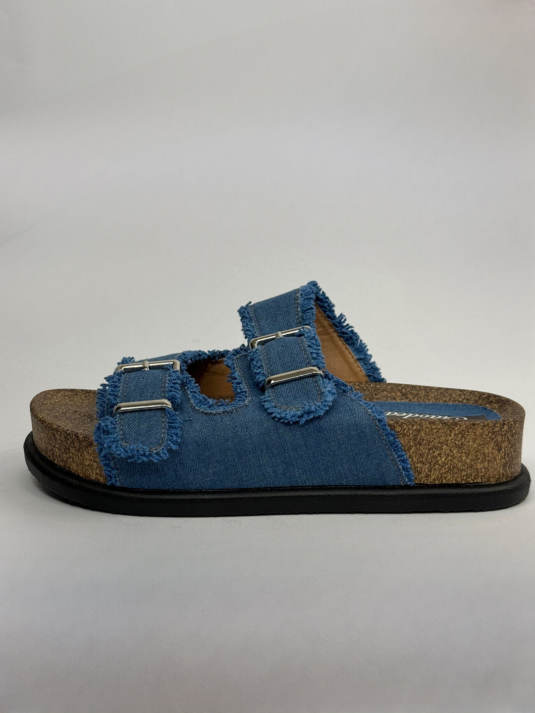 Emma & Rose Cape Town High™ sandals in light denim with soft, luxurious fabrics, featuring stylish Murano-inspired design.