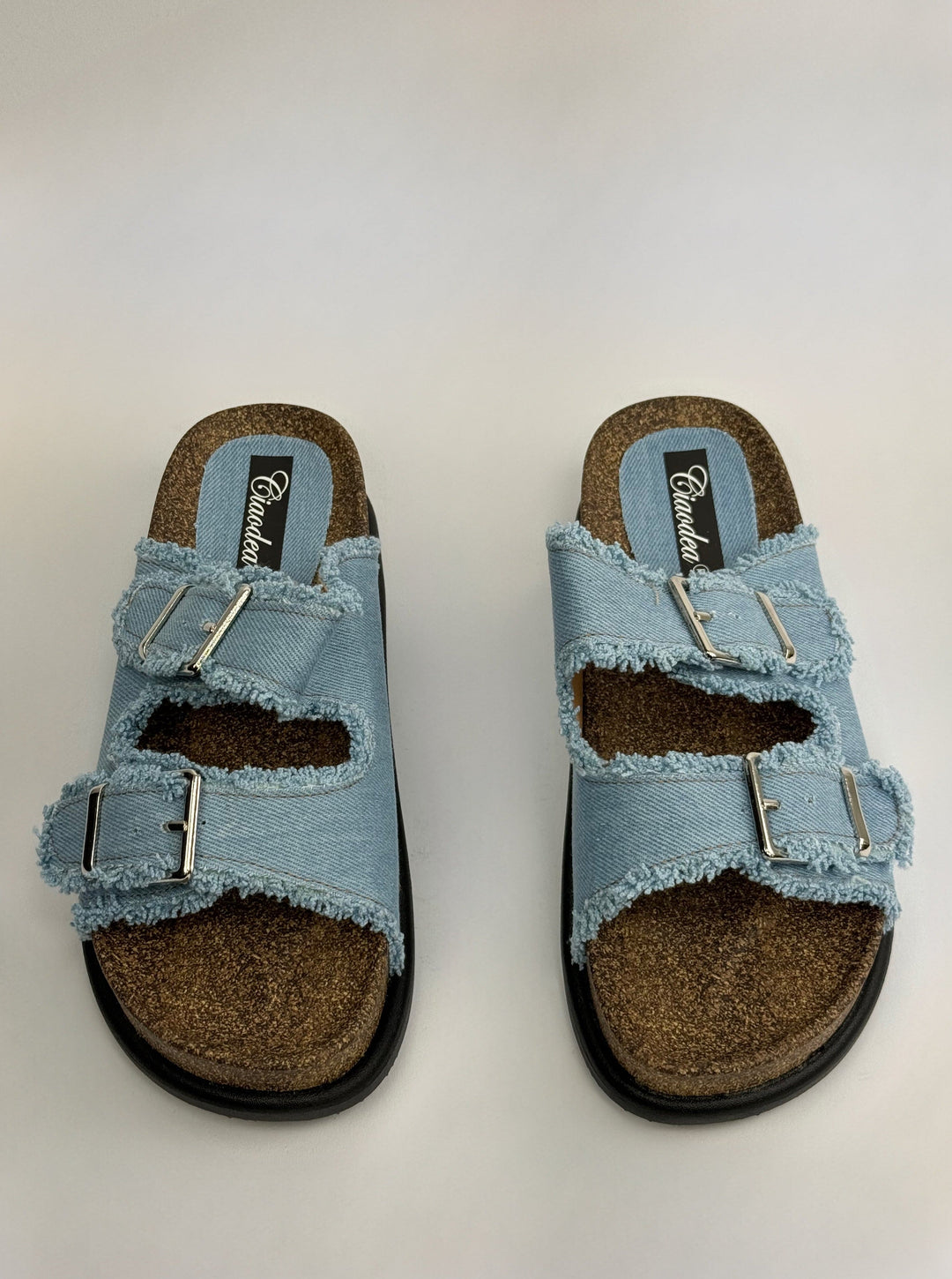 Emma & Rose Cape Town High™ soft fabric sandals in light denim, stylish Murano design, size 36.