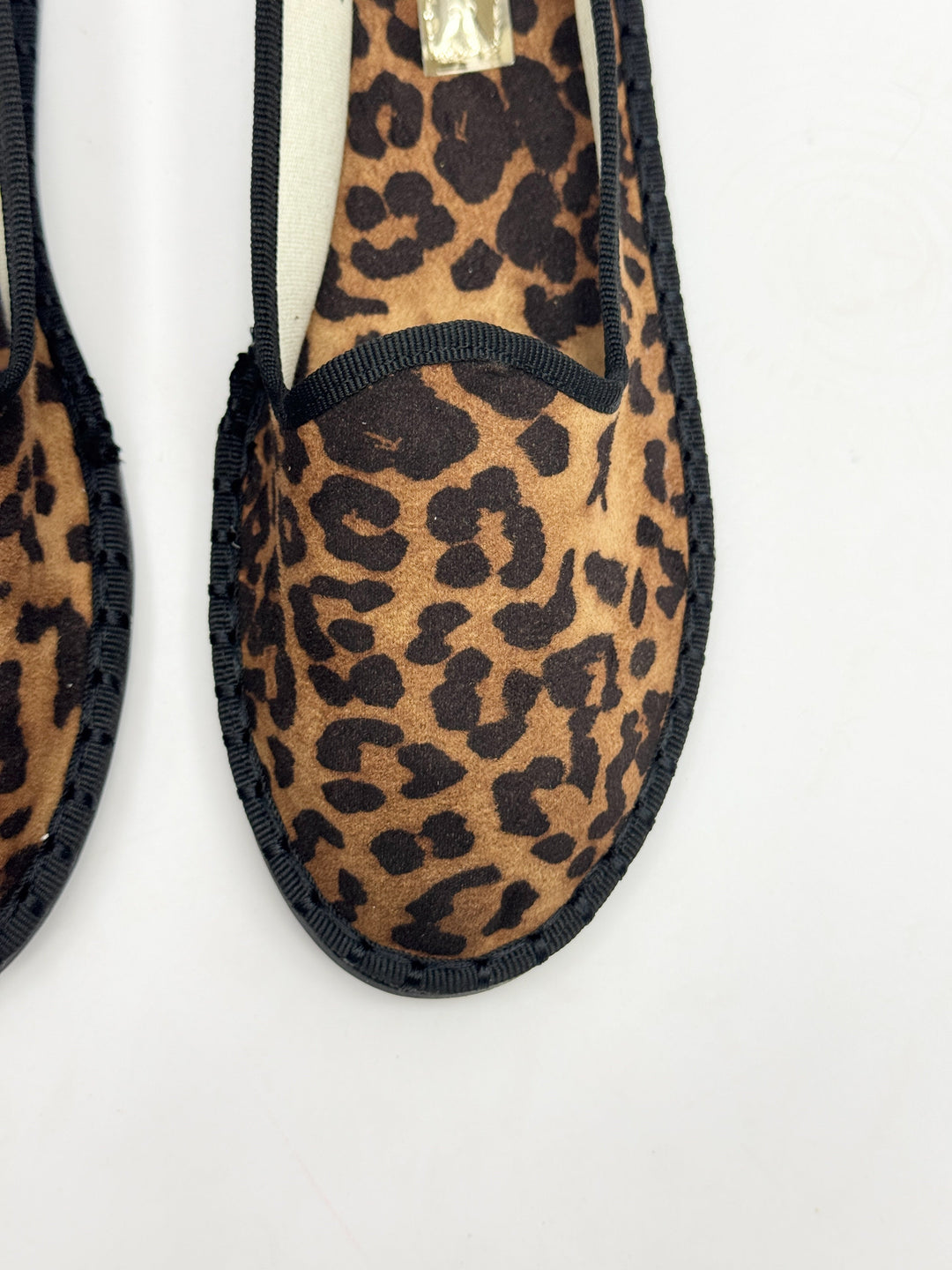 Willemien animal print soft fabric Friulane slippers by Emma & Rose Cape Town, featuring luxurious spotted fabric and comfortable slip-on style.
