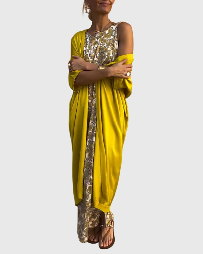 Yellow Vivian™ elegant two-piece set by Emma & Rose Cape Town, featuring stylish top and matching skirt.
