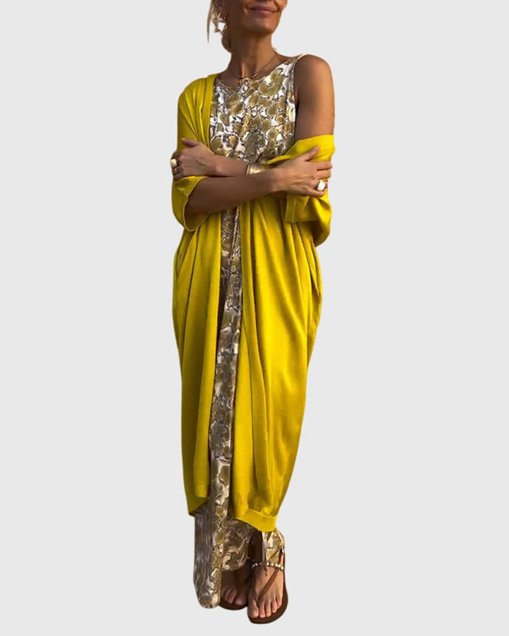 Yellow Vivian™ elegant two-piece set by Emma & Rose Cape Town, featuring stylish top and matching skirt.