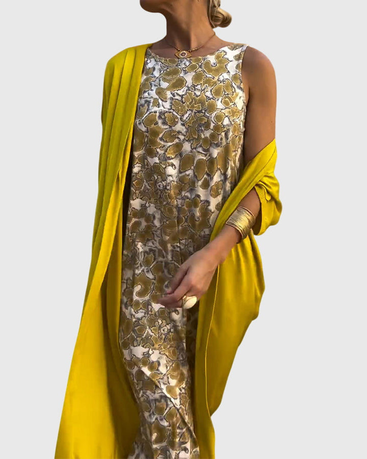 Yellow Vivian™ elegant two-piece set by Emma & Rose Cape Town, featuring a stylish top and matching skirt.