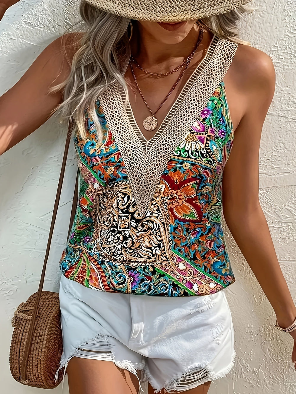 Emma & Rose Cape Town Ida™ patterned bohemian shirt, lightweight, long-sleeve top with vibrant boho print and relaxed fit.
