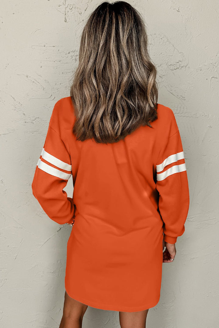 Orange Preppy Striped Sleeve Loose Mini Dress