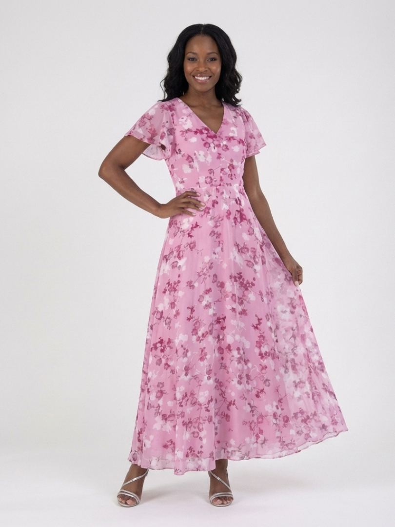 Sky blue Ismeria™ floral flowing maxi dress by Emma & Rose Cape Town, featuring a lightweight, elegant design with floral patterns.