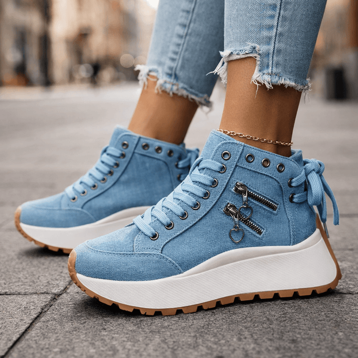 Emma & Rose Cape Town Nana™ Chunky Sneakers in blue, showing the stylish design and textured sole of these trendy trainers.