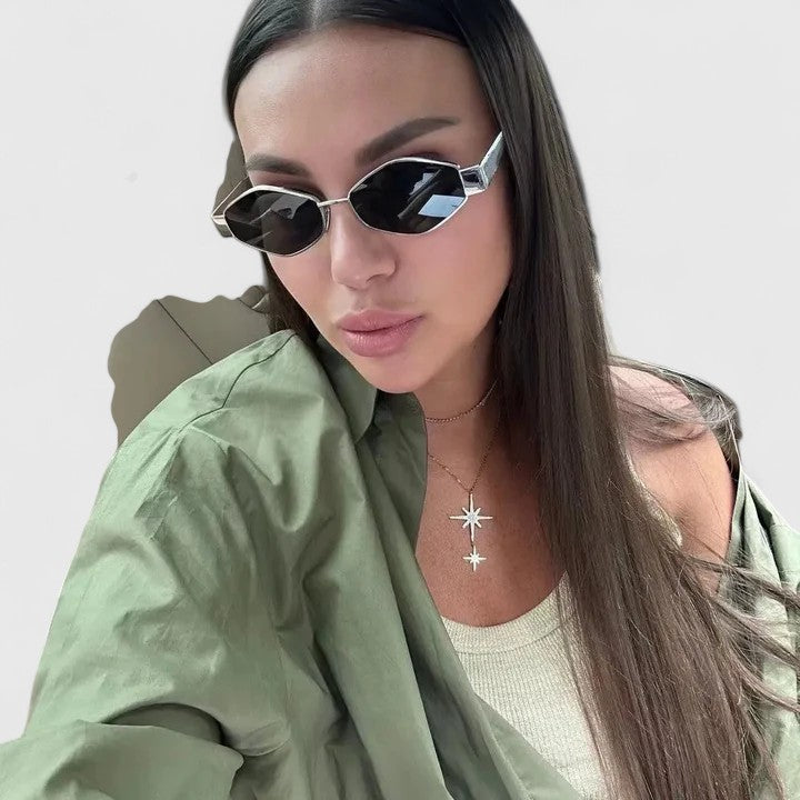 Emma & Rose Cape Town Makynna sophisticated sunglasses with gold frames and grey tinted lenses, stylish and elegant eyewear.