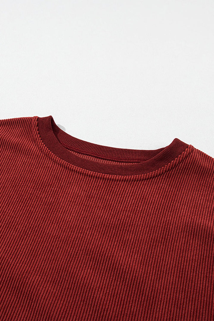 Apricot Drop Shoulder Rib Knit Oversized Sweatshirt