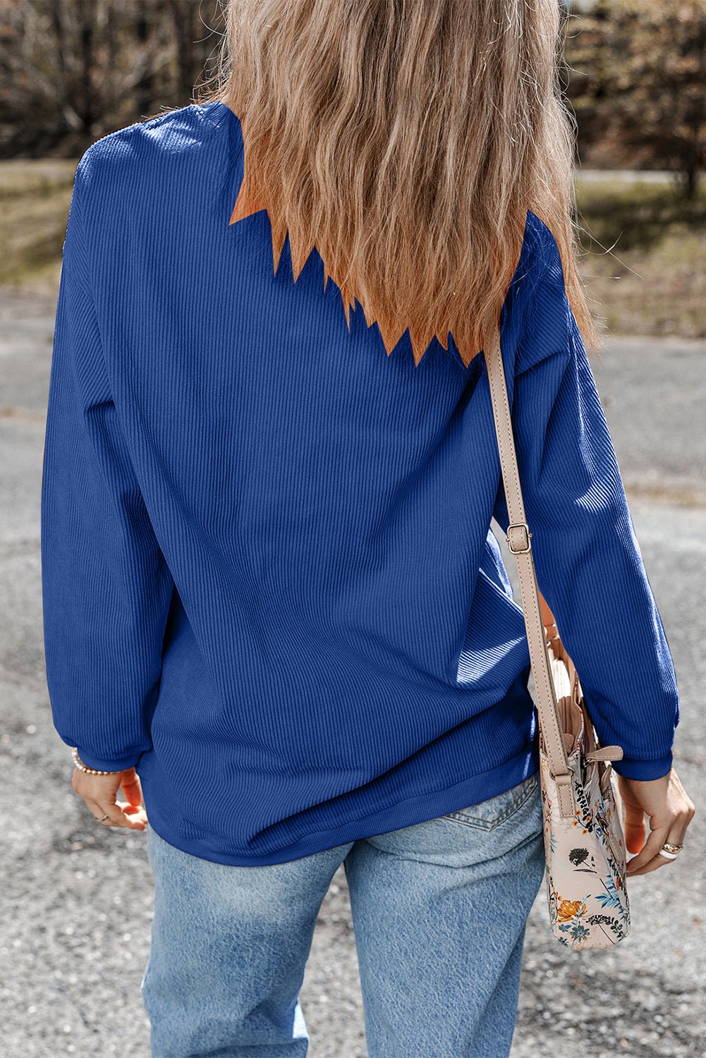 Apricot Drop Shoulder Rib Knit Oversized Sweatshirt