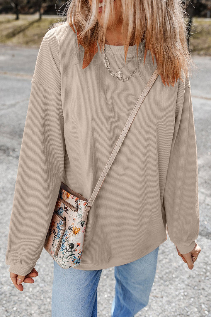 Apricot Drop Shoulder Rib Knit Oversized Sweatshirt
