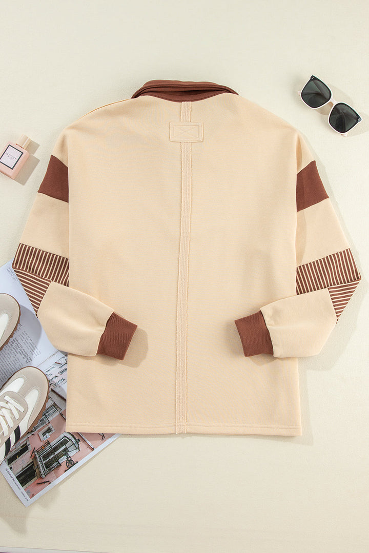 Dark blue striped patchwork collar sweatshirt from Emma & Rose Cape Town, featuring a cozy fit and stylish design.